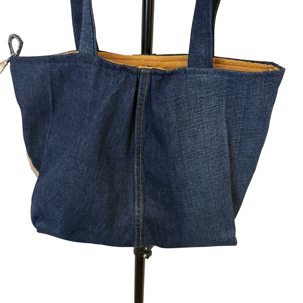 Handmade Blue Jean Tote Bag with front colorful pockets Boho Colorful - Picture 2 of 5